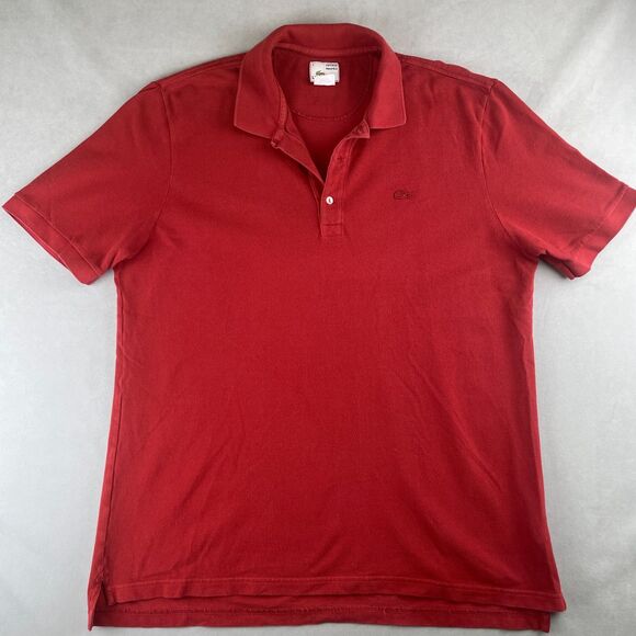 Lacoste Polo Shirt Men 2XL 7 Red Vintage Washed Pique Cotton Crocodile Logo Prep - Picture 1 of 7